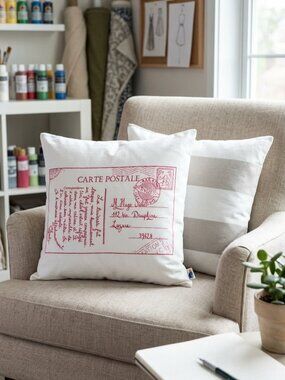 KIDS BEDDING ORGANIC COTTON RED POSTCARD PILLOW